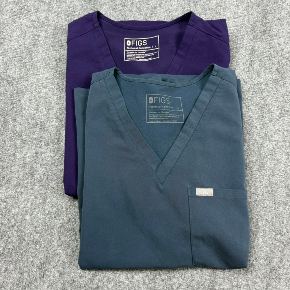 FIGS‎ Catarina Scrub Top Lot of 2 Women Large Purple Blue V-Neck